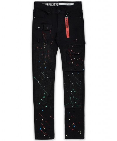 Men's Paint Splatter Skinny Fit Jeans Black $33.12 Jeans