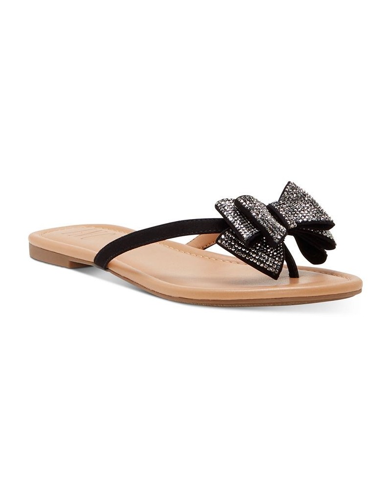 Women's Mabae Bow Flat Sandals Black $24.99 Shoes