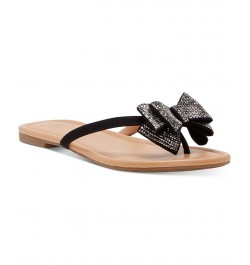 Women's Mabae Bow Flat Sandals Black $24.99 Shoes