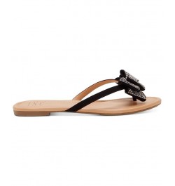 Women's Mabae Bow Flat Sandals Black $24.99 Shoes