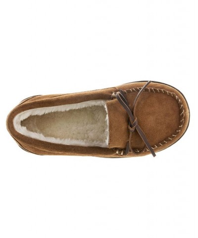 Women's Sage Genuine Suede Moccasin Slippers Brown $18.24 Shoes