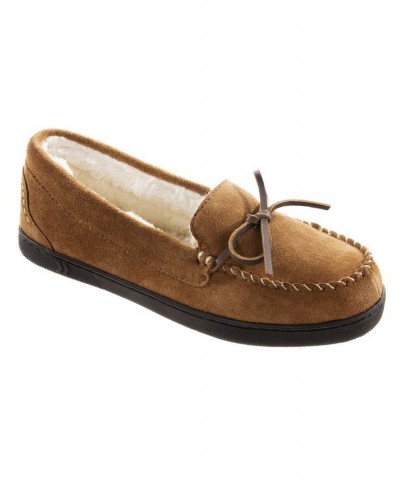 Women's Sage Genuine Suede Moccasin Slippers Brown $18.24 Shoes