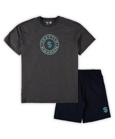 Men's Deep Sea Blue, Heathered Charcoal Seattle Kraken Big and Tall T-shirt and Shorts Sleep Set $28.52 Pajama