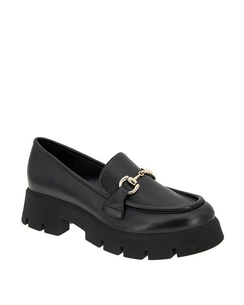 Women's Raylin Platform Loafer Black Leather $65.33 Shoes