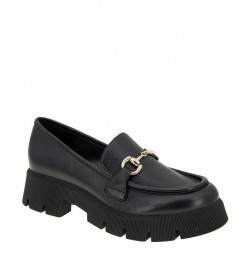 Women's Raylin Platform Loafer Black Leather $65.33 Shoes