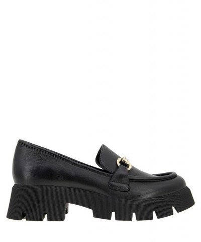 Women's Raylin Platform Loafer Black Leather $65.33 Shoes