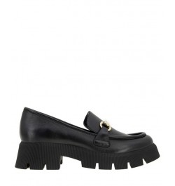 Women's Raylin Platform Loafer Black Leather $65.33 Shoes