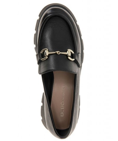 Women's Raylin Platform Loafer Black Leather $65.33 Shoes