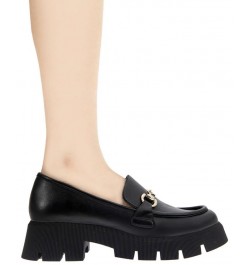 Women's Raylin Platform Loafer Black Leather $65.33 Shoes