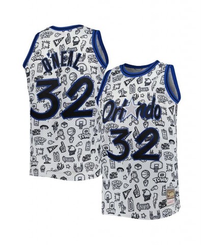 Men's Shaquille O'Neal White Orlando Magic 1994-95 Hardwood Classics Doodle Swingman Jersey $60.48 Jersey