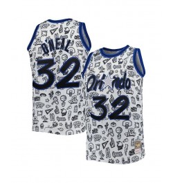 Men's Shaquille O'Neal White Orlando Magic 1994-95 Hardwood Classics Doodle Swingman Jersey $60.48 Jersey