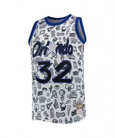 Men's Shaquille O'Neal White Orlando Magic 1994-95 Hardwood Classics Doodle Swingman Jersey $60.48 Jersey