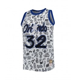 Men's Shaquille O'Neal White Orlando Magic 1994-95 Hardwood Classics Doodle Swingman Jersey $60.48 Jersey