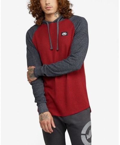 Men's Mixed Up Raglan Hooded Thermal Sweater Dark Red $20.64 Sweatshirt