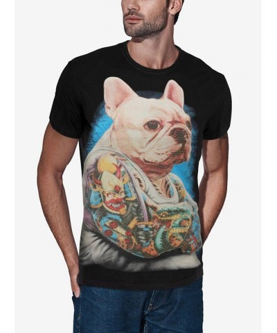 Men's Tattooed French Bulldog Rhinestone T-shirt Black $25.65 T-Shirts