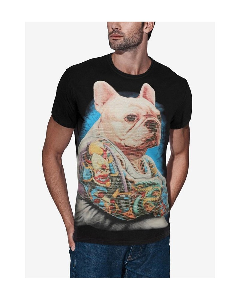 Men's Tattooed French Bulldog Rhinestone T-shirt Black $25.65 T-Shirts