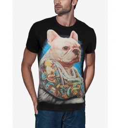 Men's Tattooed French Bulldog Rhinestone T-shirt Black $25.65 T-Shirts