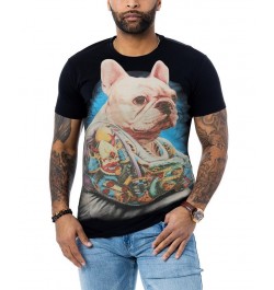 Men's Tattooed French Bulldog Rhinestone T-shirt Black $25.65 T-Shirts