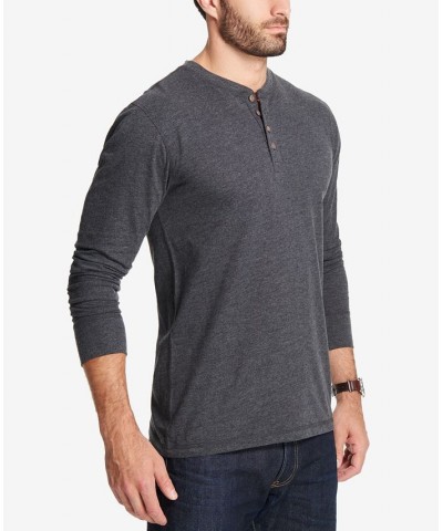 Men's Long Sleeve Brushed Jersey Henley T-shirt Black Heather $15.93 T-Shirts