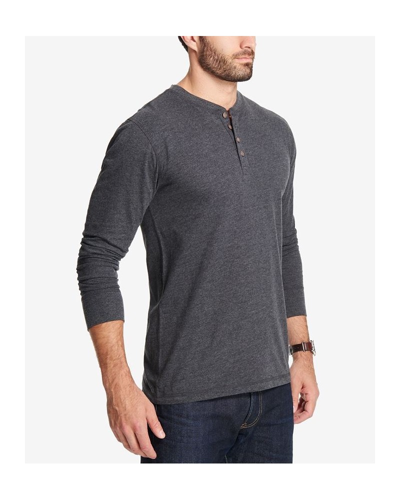 Men's Long Sleeve Brushed Jersey Henley T-shirt Black Heather $15.93 T-Shirts