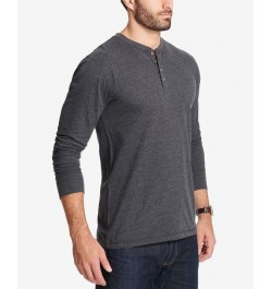 Men's Long Sleeve Brushed Jersey Henley T-shirt Black Heather $15.93 T-Shirts