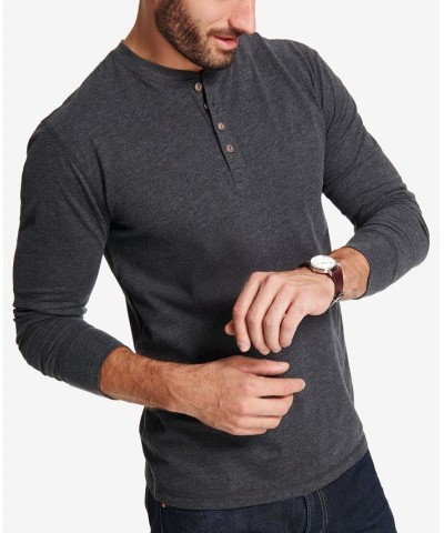 Men's Long Sleeve Brushed Jersey Henley T-shirt Black Heather $15.93 T-Shirts