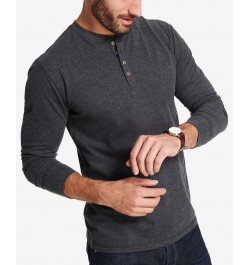 Men's Long Sleeve Brushed Jersey Henley T-shirt Black Heather $15.93 T-Shirts