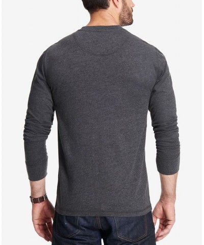 Men's Long Sleeve Brushed Jersey Henley T-shirt Black Heather $15.93 T-Shirts