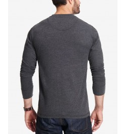 Men's Long Sleeve Brushed Jersey Henley T-shirt Black Heather $15.93 T-Shirts