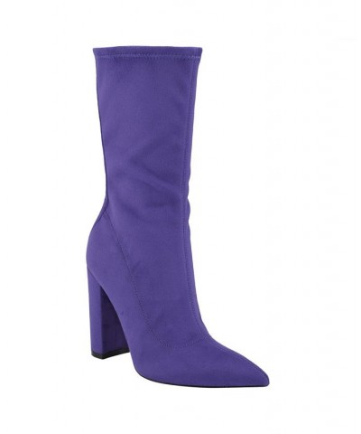 Women's Abbale Block Heel Mid Calf Boots Purple $30.15 Shoes