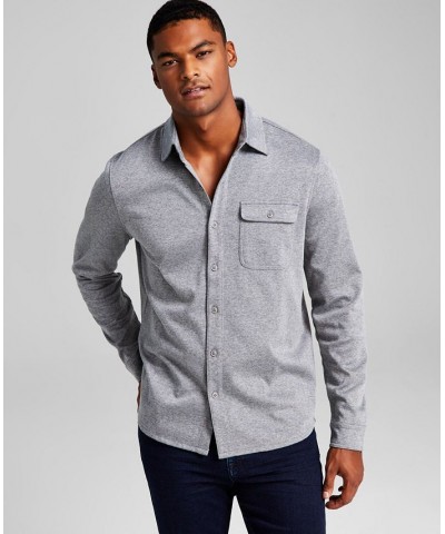 Men's Classic-Fit Solid Knit Button-Down Shirt Gray $19.20 Shirts