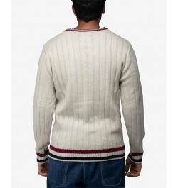 Men's Cable Knit Tipped V-Neck Sweater Cream $27.56 Sweaters