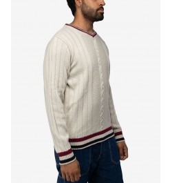 Men's Cable Knit Tipped V-Neck Sweater Cream $27.56 Sweaters