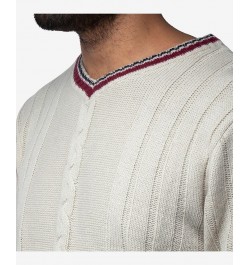 Men's Cable Knit Tipped V-Neck Sweater Cream $27.56 Sweaters