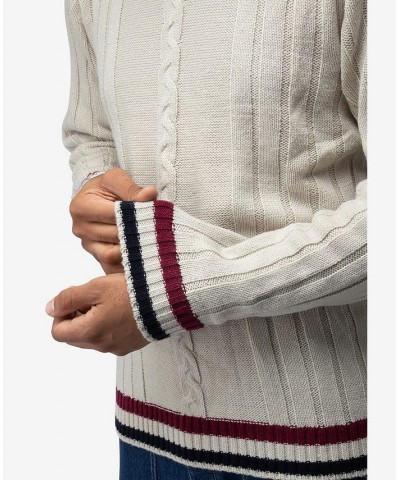 Men's Cable Knit Tipped V-Neck Sweater Cream $27.56 Sweaters