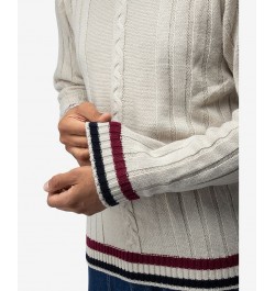 Men's Cable Knit Tipped V-Neck Sweater Cream $27.56 Sweaters