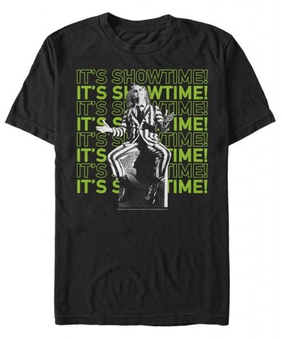 Men's Beetlejuice It's Showtime Repeating Text Short Sleeve T-shirt Black $16.45 T-Shirts