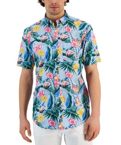 Men's Benie Classic-Fit Tropical-Print Button-Down Poplin Shirt Blue $30.35 Shirts