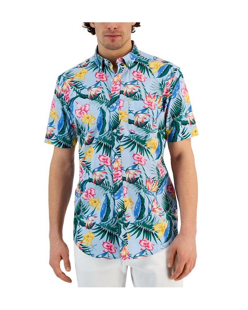 Men's Benie Classic-Fit Tropical-Print Button-Down Poplin Shirt Blue $30.35 Shirts