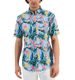 Men's Benie Classic-Fit Tropical-Print Button-Down Poplin Shirt Blue $30.35 Shirts