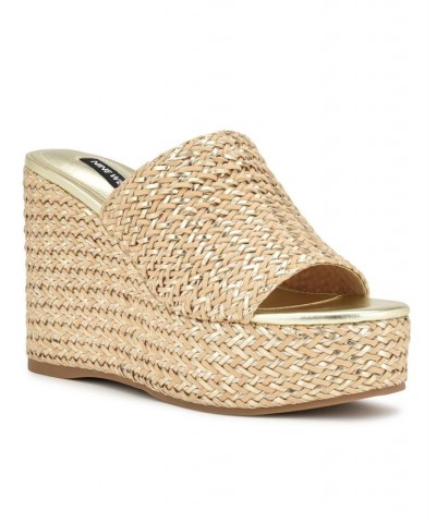 Women's Everie Round Toe Woven Wedge Sandals Yellow $34.88 Shoes