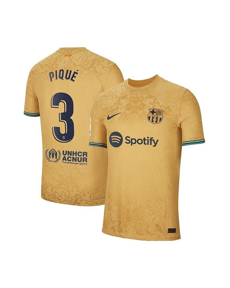 Men's Gerard Pique Gold Barcelona 2022/23 Away Authentic Player Jersey $64.50 Jersey