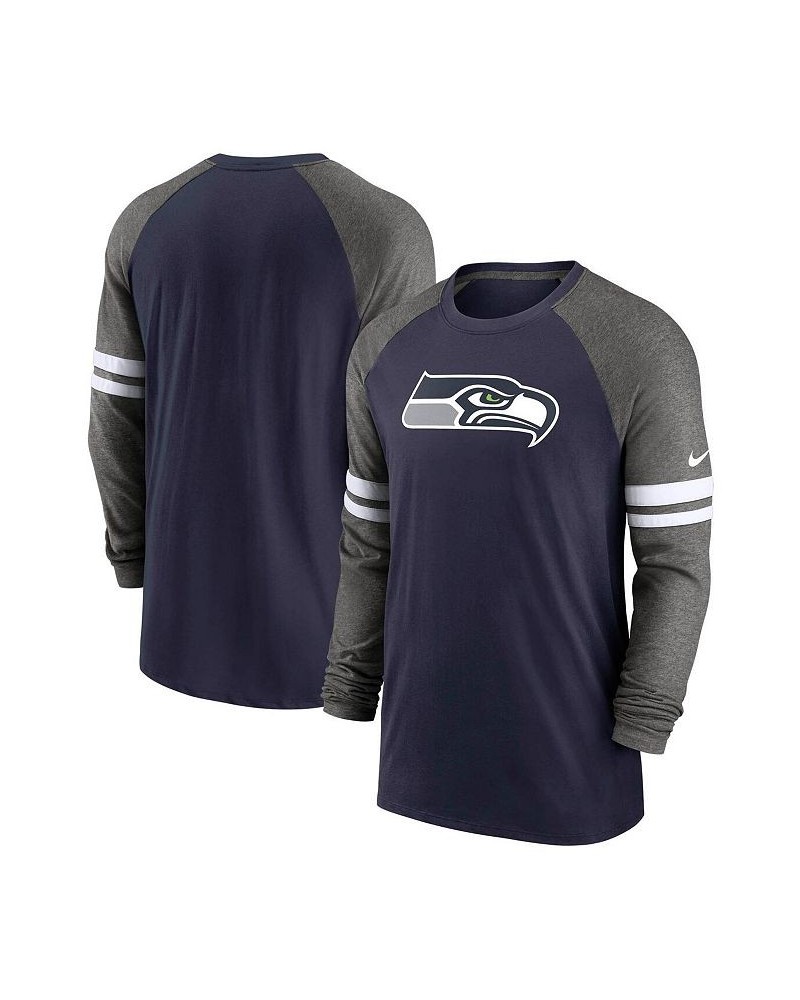 Men's College Navy, Charcoal Seattle Seahawks Performance Raglan Long Sleeve T-shirt $22.44 T-Shirts