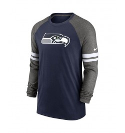 Men's College Navy, Charcoal Seattle Seahawks Performance Raglan Long Sleeve T-shirt $22.44 T-Shirts