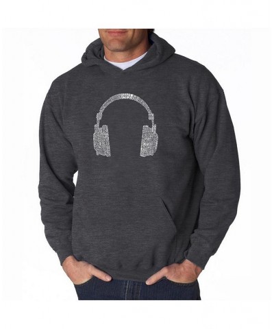 Men's Word Art Hoodie - Headphones - 63 Genres of Music Gray $35.39 Sweatshirt