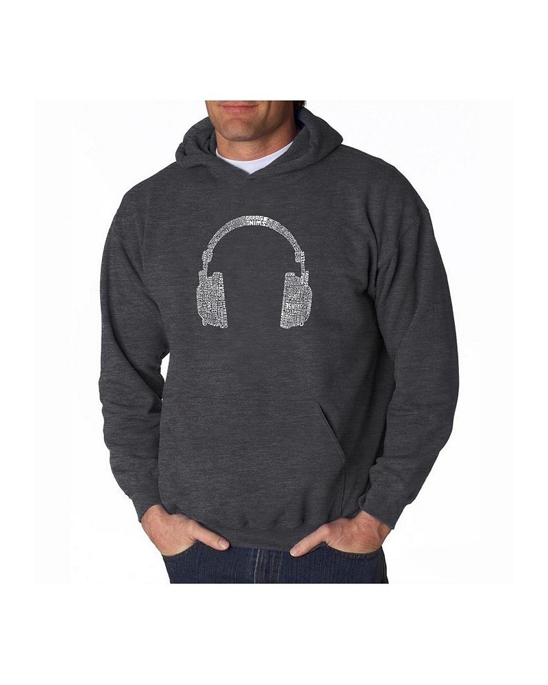 Men's Word Art Hoodie - Headphones - 63 Genres of Music Gray $35.39 Sweatshirt