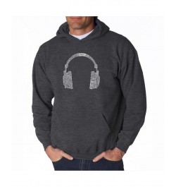 Men's Word Art Hoodie - Headphones - 63 Genres of Music Gray $35.39 Sweatshirt