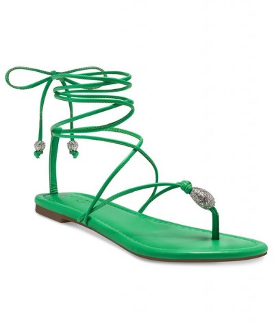 Women's Amille Tie-Up Flat Sandals Green $28.50 Shoes