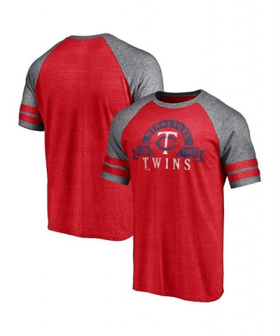 Men's Branded Heather Red Minnesota Twins Utility Two-Stripe Raglan Tri-Blend T-shirt $25.19 T-Shirts