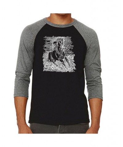 Popular Horse Breeds Men's Raglan Word Art T-shirt Gray $24.29 T-Shirts